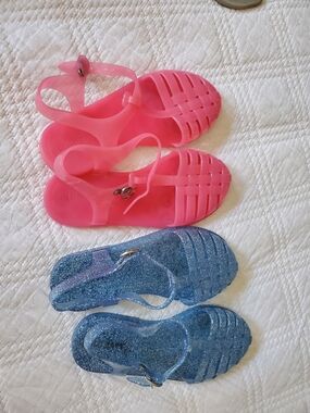 Old Navy Girls Fisherman Jelly Sandals Bundle | Pink & Blue Glitter | Little Kid